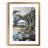 Electric Wall Art | Coastal Cabin Serenity in Nature - Electric Art Print