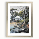 Electric Wall Art | Coastal Cabin Serenity in Nature - Electric Art Print