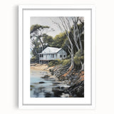 Electric Wall Art | Coastal Cabin Serenity in Nature - Electric Art Print