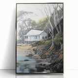 Electric Wall Art | Coastal Cabin Serenity in Nature - Electric Art Print