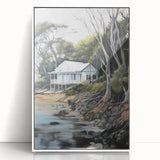 Electric Wall Art | Coastal Cabin Serenity in Nature - Electric Art Print
