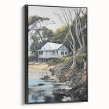 Electric Wall Art | Coastal Cabin Serenity in Nature - Electric Art Print
