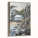 Electric Wall Art | Coastal Cabin Serenity in Nature - Electric Art Print
