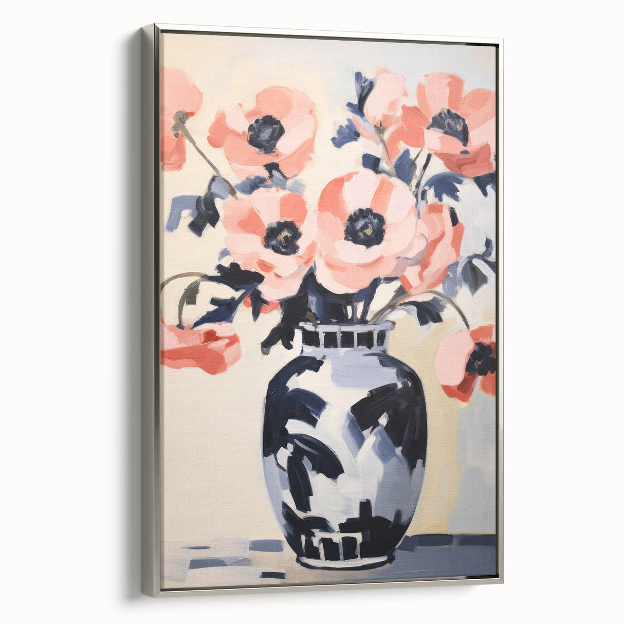 Electric Floral Wall Art: Bold Poppy Vase in Modern Electric Art Canvas