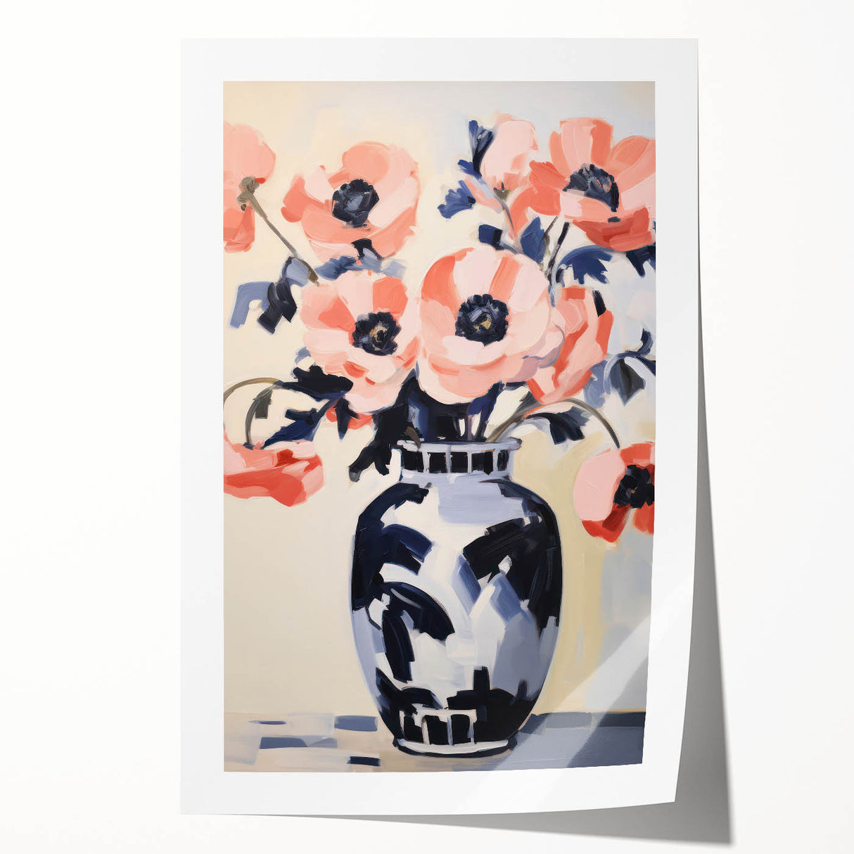 Electric Floral Wall Art: Bold Poppy Vase in Modern Electric Art Canvas