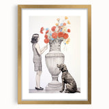Modern Electric Wall Art: Classic Vase with Bold Floral and Dog Design