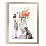 Modern Electric Wall Art: Classic Vase with Bold Floral and Dog Design