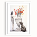 Modern Electric Wall Art: Classic Vase with Bold Floral and Dog Design