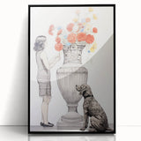 Modern Electric Wall Art: Classic Vase with Bold Floral and Dog Design
