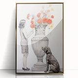 Modern Electric Wall Art: Classic Vase with Bold Floral and Dog Design