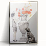 Modern Electric Wall Art: Classic Vase with Bold Floral and Dog Design