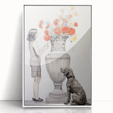 Modern Electric Wall Art: Classic Vase with Bold Floral and Dog Design