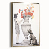 Modern Electric Wall Art: Classic Vase with Bold Floral and Dog Design