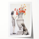Modern Electric Wall Art: Classic Vase with Bold Floral and Dog Design