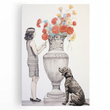 Modern Electric Wall Art: Classic Vase with Bold Floral and Dog Design