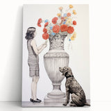 Modern Electric Wall Art: Classic Vase with Bold Floral and Dog Design