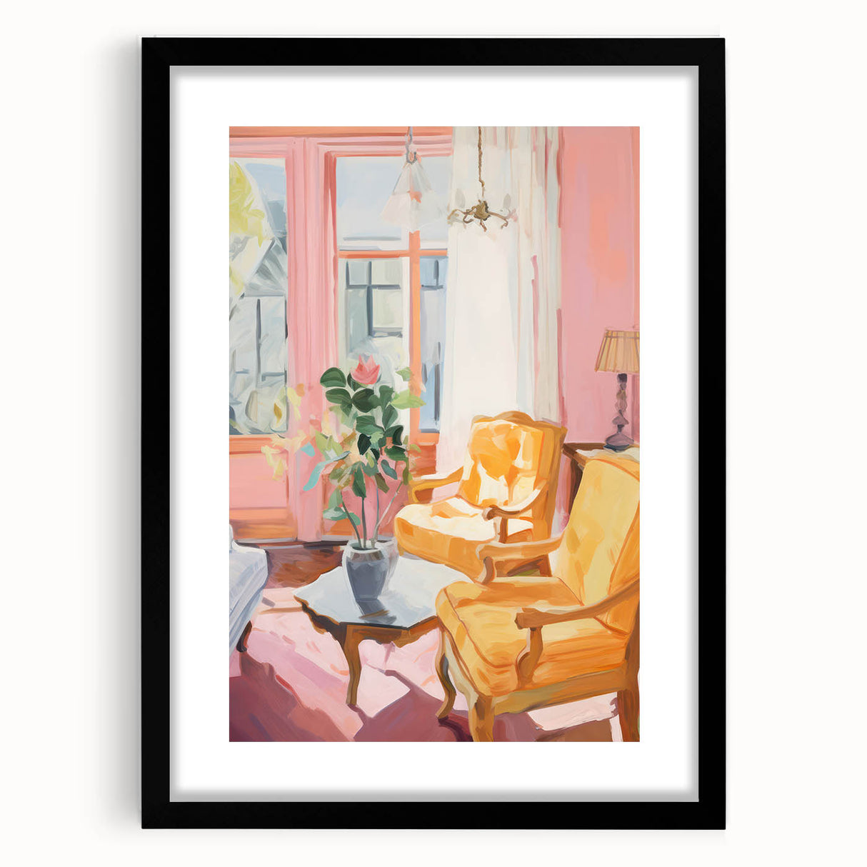Electric Wall Art: Vibrant Interior with Yellow Chairs in Modern Decor