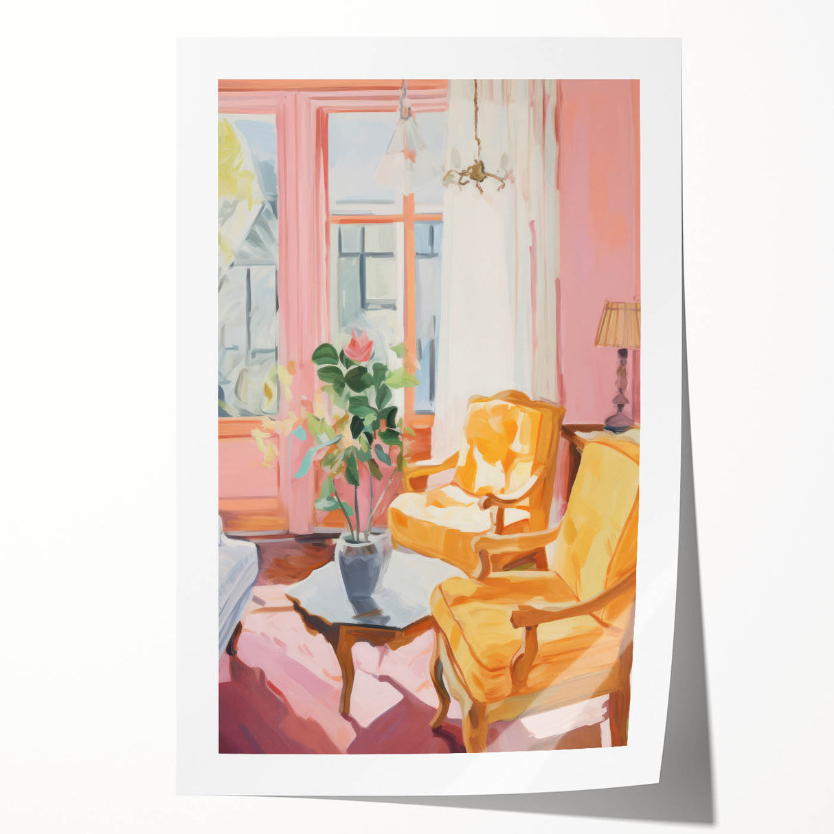 Electric Wall Art: Vibrant Interior with Yellow Chairs in Modern Decor