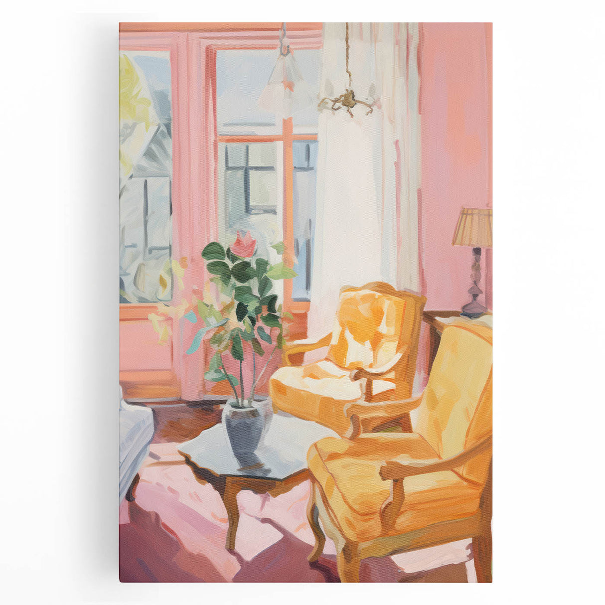 Electric Wall Art: Vibrant Interior with Yellow Chairs in Modern Decor