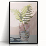 Electric Minimalist Wall Art: Fern in Glass Vase for Modern Decor