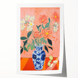 Electric Floral Wall Art: Bold Vase with Vibrant Flowers in Modern Decor