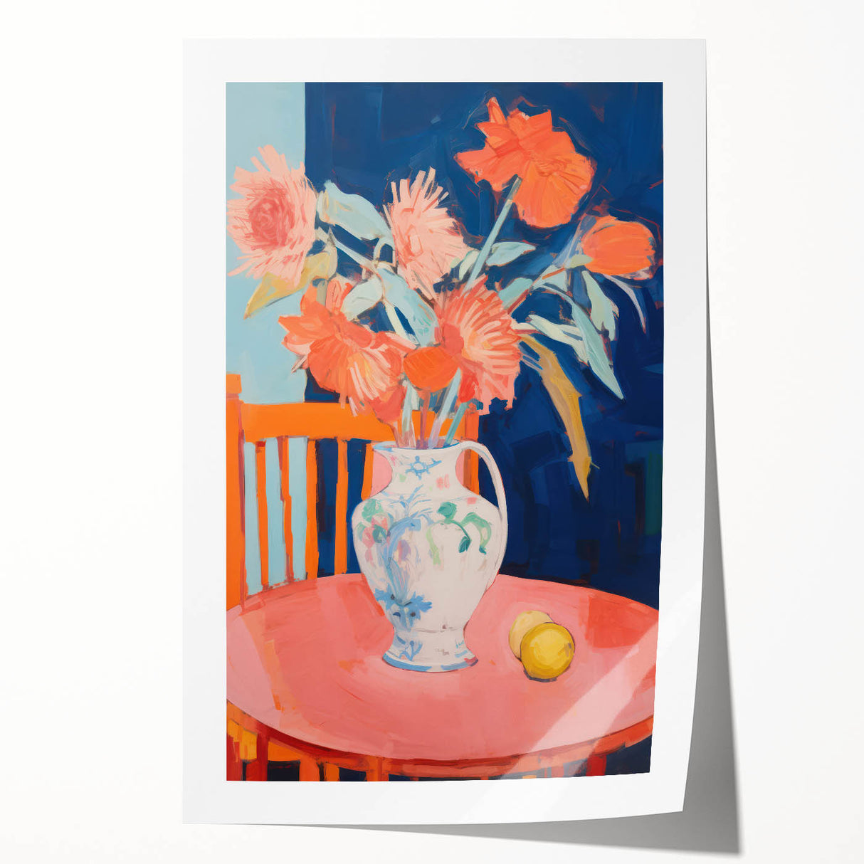 Electric Floral Wall Art: Bold Pink and Orange Flowers in Modern Decor
