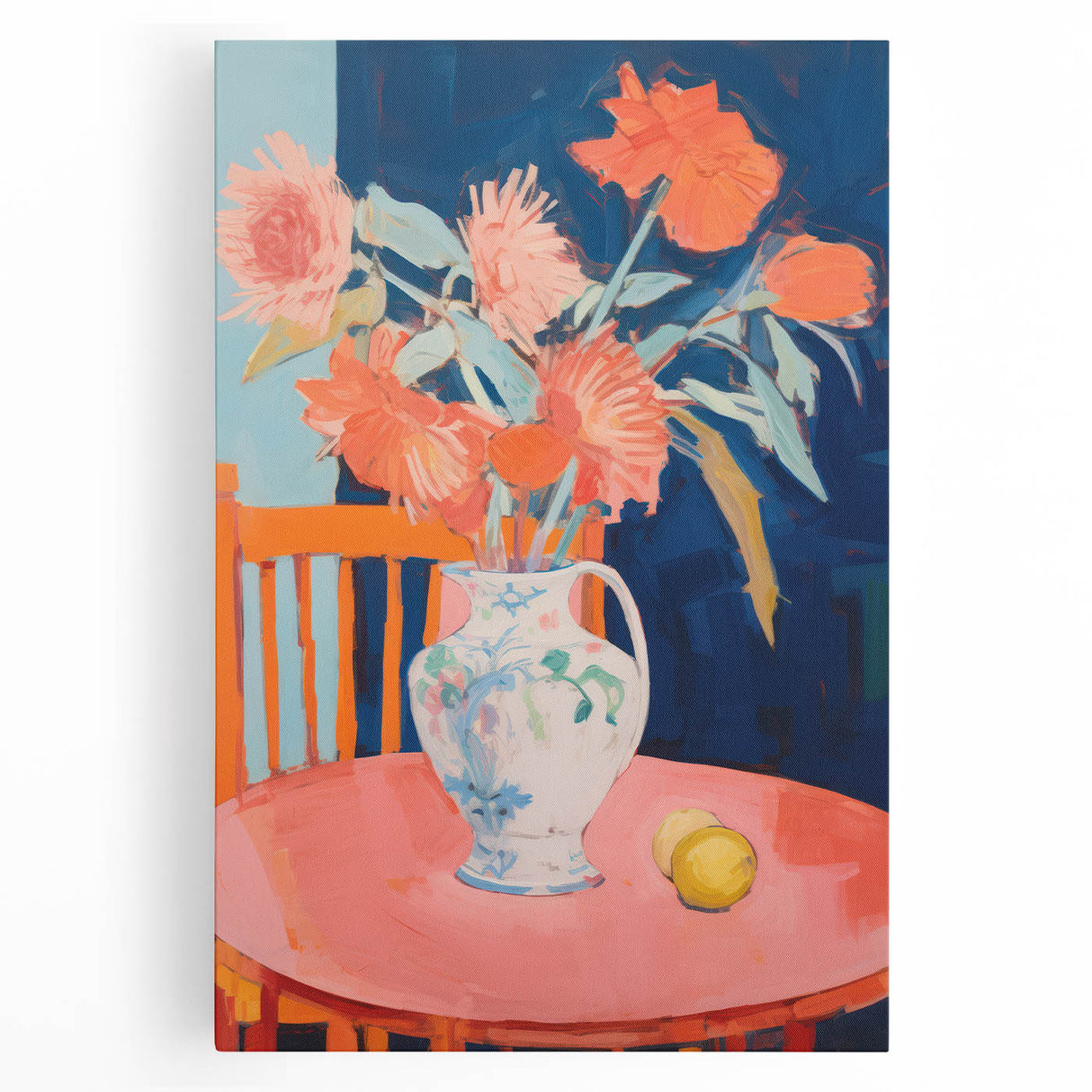 Electric Floral Wall Art: Bold Pink and Orange Flowers in Modern Decor