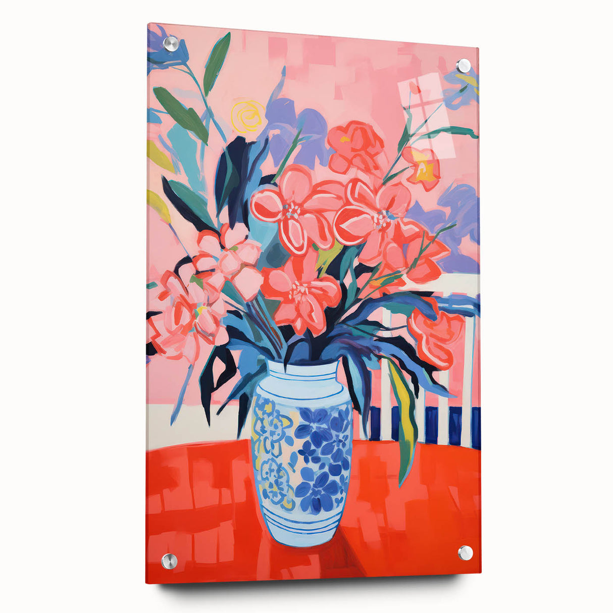 Electric Floral Wall Art: Vibrant Pink & Blue Flowers in Modern Decor