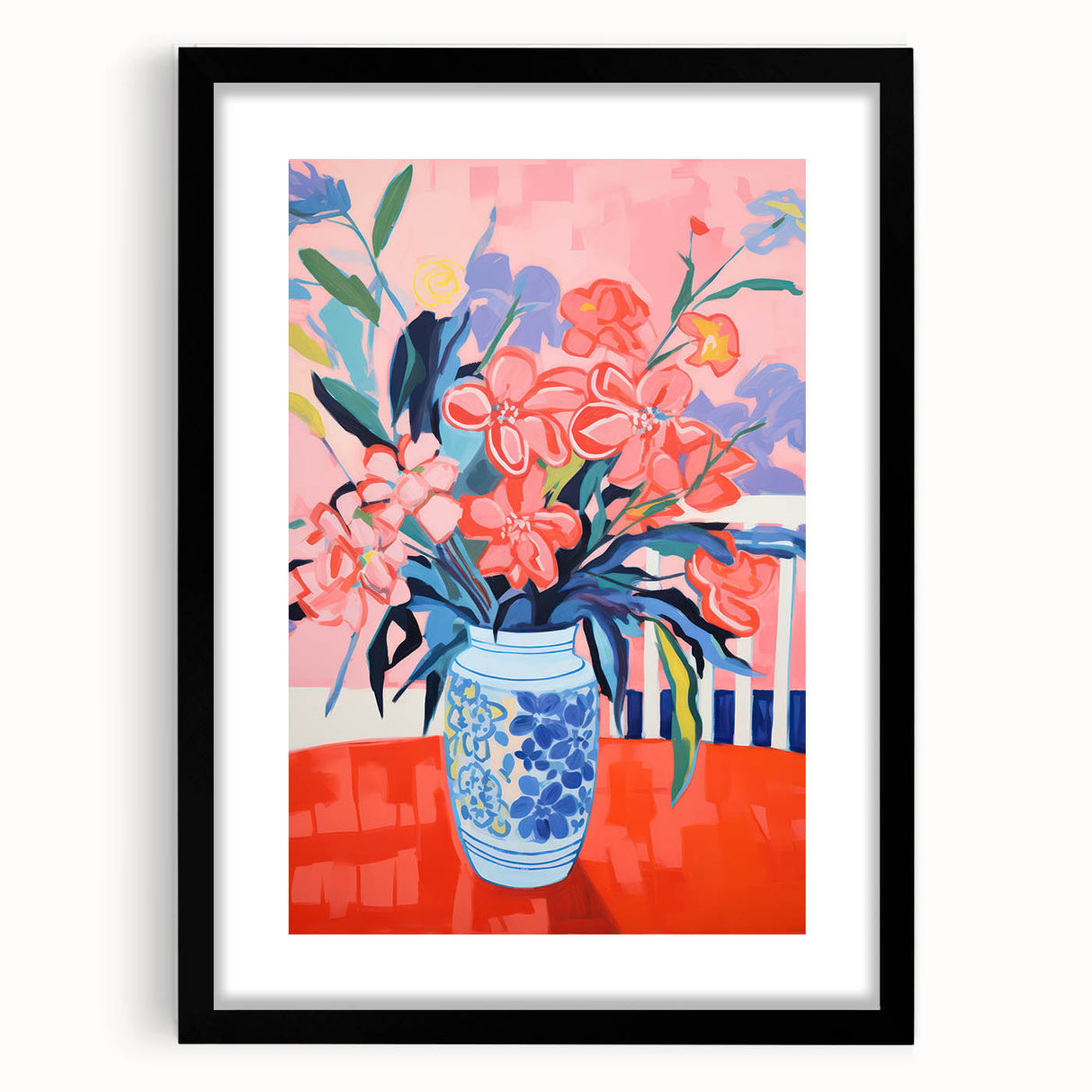 Electric Floral Wall Art: Vibrant Pink & Blue Flowers in Modern Decor