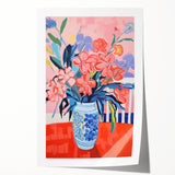 Electric Floral Wall Art: Vibrant Pink & Blue Flowers in Modern Decor