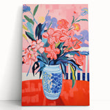 Electric Floral Wall Art: Vibrant Pink & Blue Flowers in Modern Decor