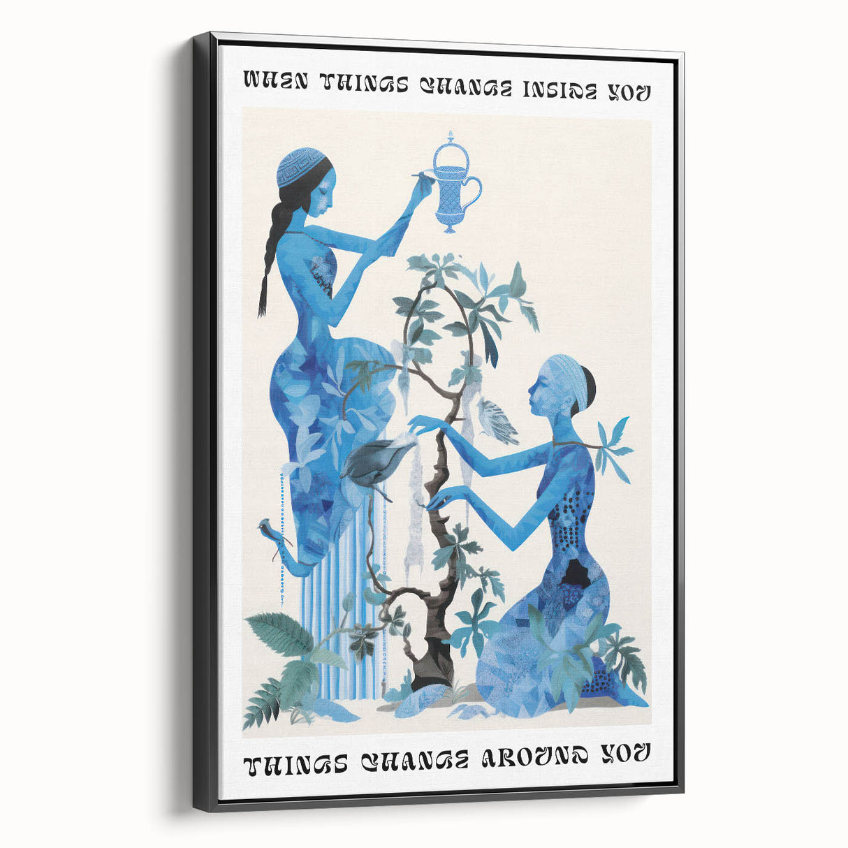 Abstract Electric Blue Figures Canvas - Modern Electric Wall Art Print