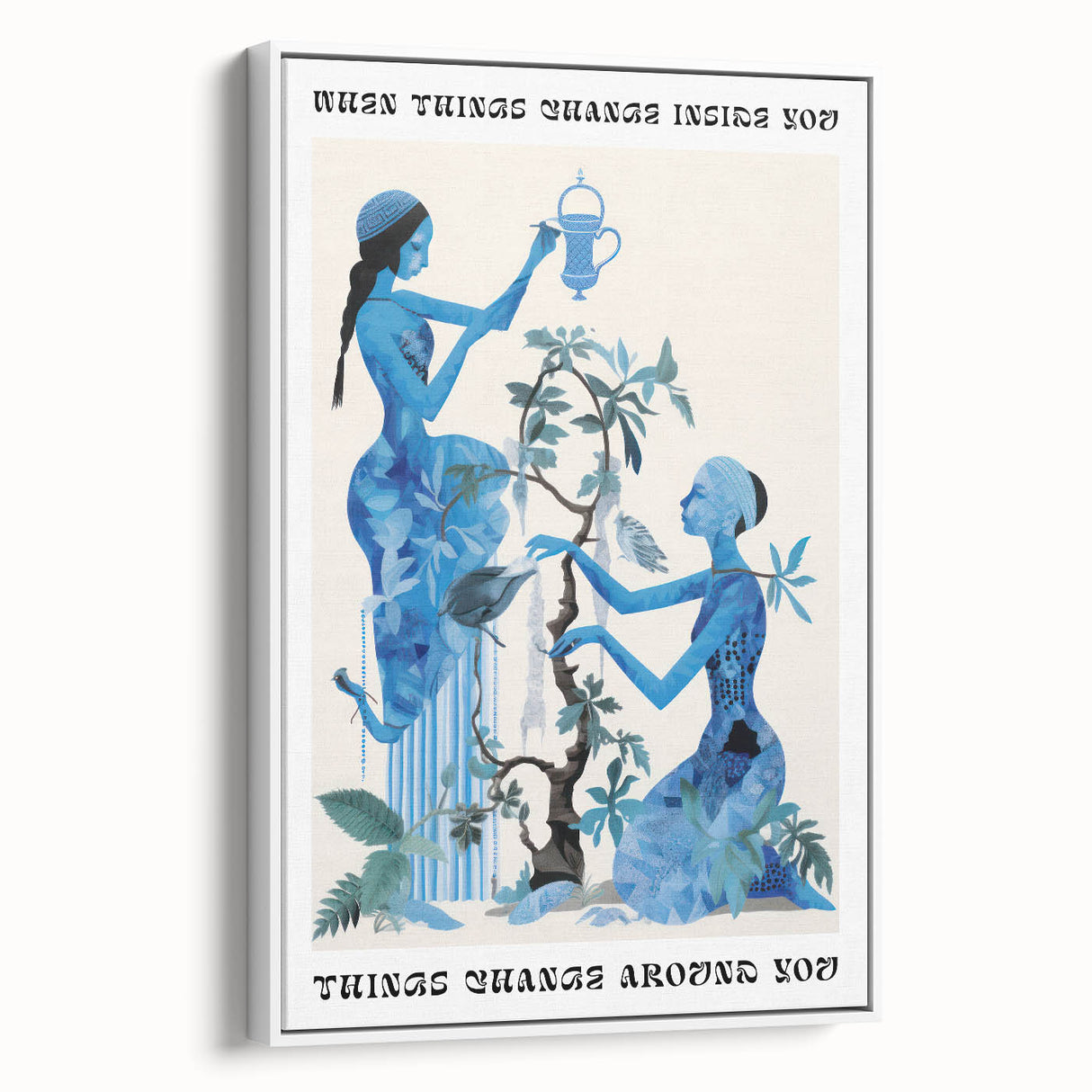 Abstract Electric Blue Figures Canvas - Modern Electric Wall Art Print