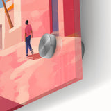 Electric Wall Art: Vibrant Pink and Blue Street Scene for Modern Decor