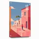 Electric Wall Art: Vibrant Pink and Blue Street Scene for Modern Decor