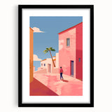 Electric Wall Art: Vibrant Pink and Blue Street Scene for Modern Decor