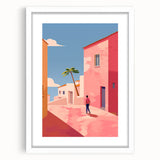 Electric Wall Art: Vibrant Pink and Blue Street Scene for Modern Decor