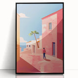 Electric Wall Art: Vibrant Pink and Blue Street Scene for Modern Decor