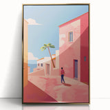 Electric Wall Art: Vibrant Pink and Blue Street Scene for Modern Decor