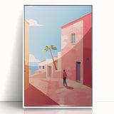 Electric Wall Art: Vibrant Pink and Blue Street Scene for Modern Decor