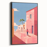 Electric Wall Art: Vibrant Pink and Blue Street Scene for Modern Decor