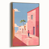 Electric Wall Art: Vibrant Pink and Blue Street Scene for Modern Decor