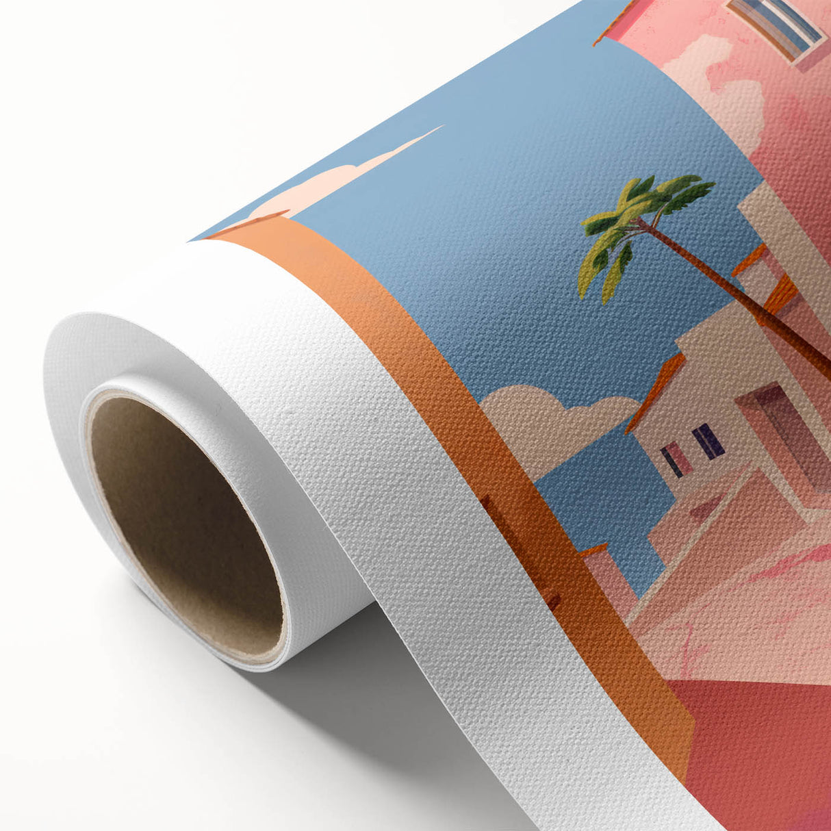 Electric Wall Art: Vibrant Pink and Blue Street Scene for Modern Decor