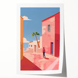Electric Wall Art: Vibrant Pink and Blue Street Scene for Modern Decor