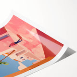 Electric Wall Art: Vibrant Pink and Blue Street Scene for Modern Decor