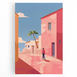 Electric Wall Art: Vibrant Pink and Blue Street Scene for Modern Decor