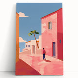 Electric Wall Art: Vibrant Pink and Blue Street Scene for Modern Decor