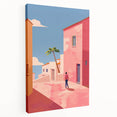 Electric Wall Art: Vibrant Pink and Blue Street Scene for Modern Decor