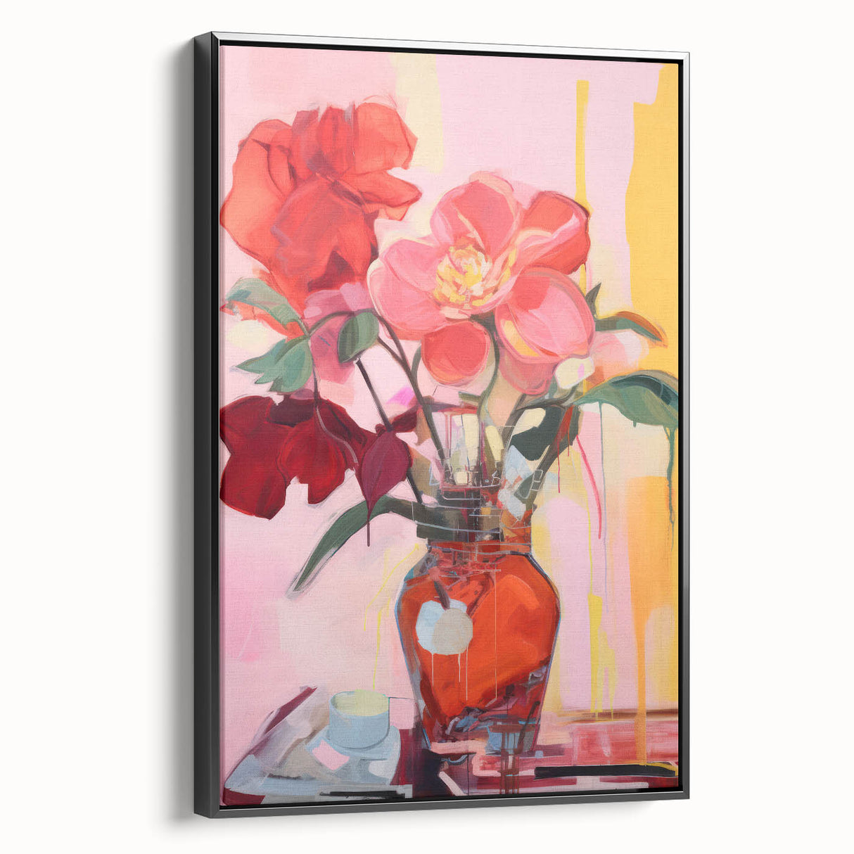 Electric Floral Wall Art with Bold Red Blooms | Vibrant Modern Decor