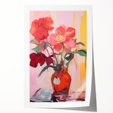 Electric Floral Wall Art with Bold Red Blooms | Vibrant Modern Decor